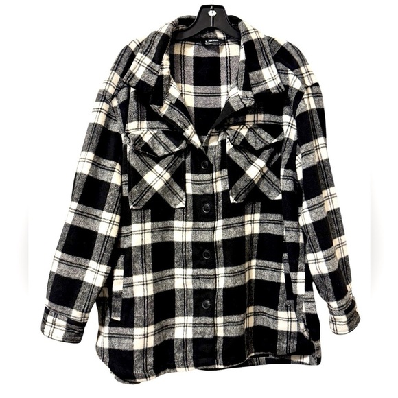 Women’s Plaid Shacket Black White Checkered Size XXL - Picture 3 of 8